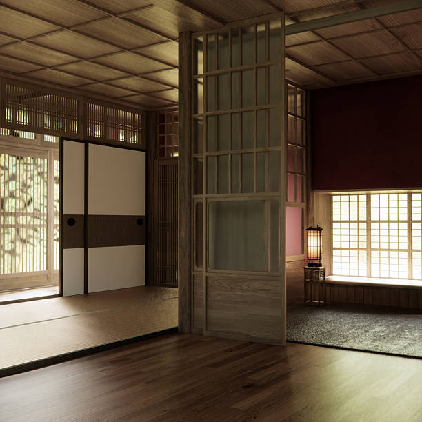 istock Red Empty muji, minimal japanese wooden room interior ,minimal style.3D rendering 2244792884