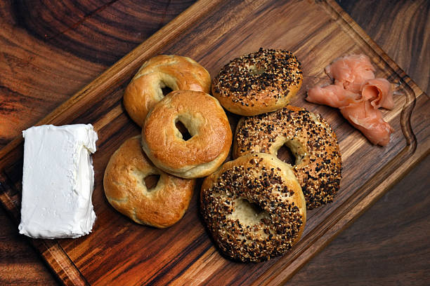 Bagels, Smoked Salmon. Lox, Cream Cheese and Chocolate Chip Muffins.