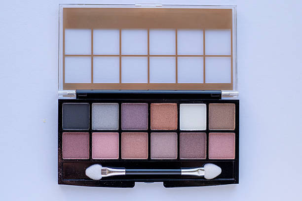 istock Eyeshadow palette with twelve shades and applicator brush in sleek black case 2244808931