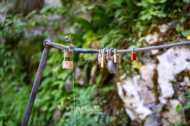 istock Many old and rusty padlocks hanging on a steel cable 2244811647