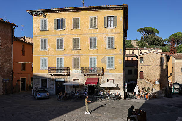 Massa Marittima, Italy - Sept 11, 2022: Garibaldi square in Massa Marittima. Italy