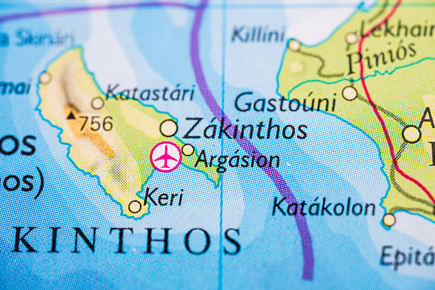 istock Zakinthos island highlighted on detailed map.. 2244844415