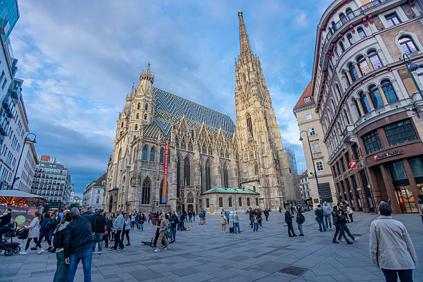 Stephansplatz, Vienna, Austria - 10 October 2025: St. Stephen's Cathedral, historic architecture, city square urban atmosphere with tourists and locals creating a vibrant cultural and architectural city