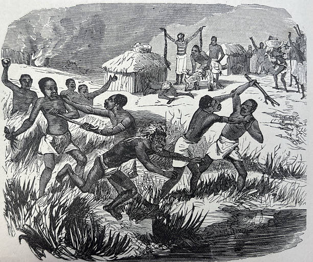 istock Antique illustration - Indigenous People of Africa - men fighting 2244856328
