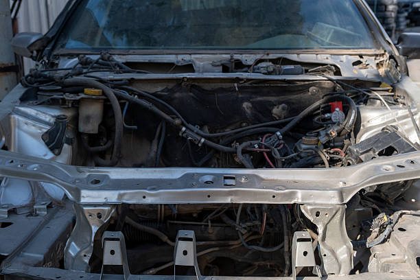 istock Disassembled vehicle engine bay in auto garage. 2244857428