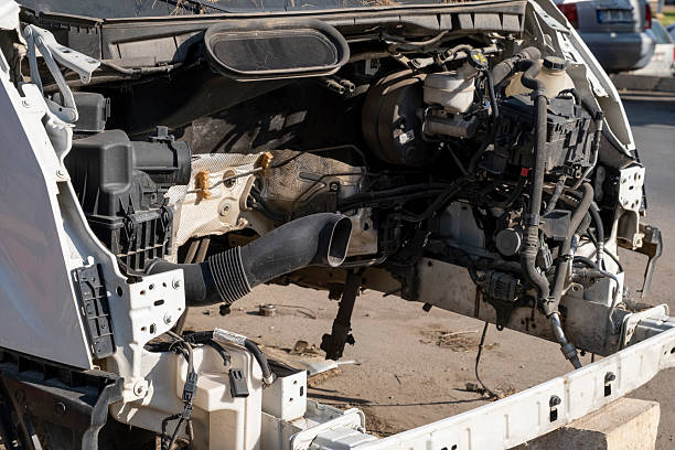 istock Disassembled vehicle engine bay in auto garage. 2244857855