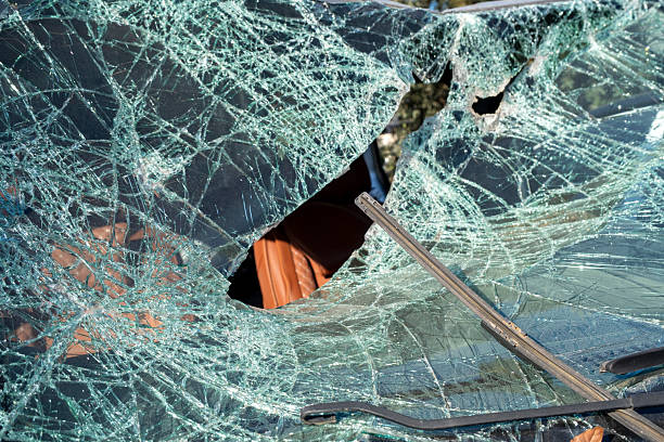 istock Damaged vehicle windshield close-up after crash. 2244858380