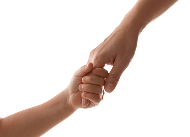 istock Mother and child holding hands on white background, closeup 2244861987
