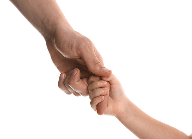 istock Father and child holding hands on white background, closeup 2244862010