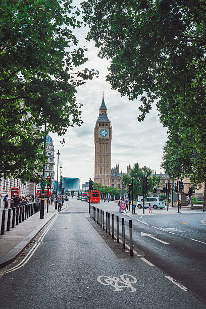 istock Empty road near Big Ben (Houses of Parliament) in London 2244866195