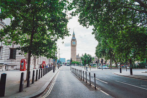 istock Empty road near Big Ben (Houses of Parliament) in London 2244866198