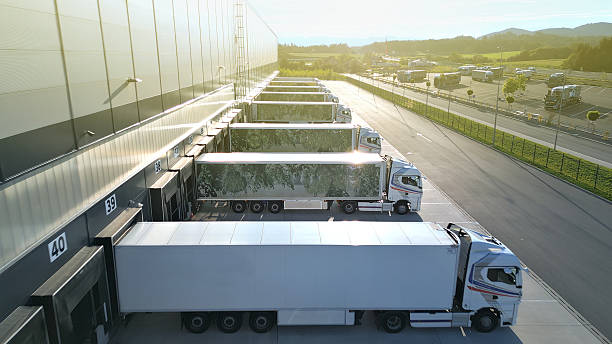 istock Aerial View Trucks at Loading Docks 38-40, Distribution Warehouse 2244867662