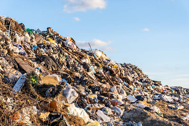 istock Large landfill site filled with waste materials under a clear blue sky during daylight hours 2244872856
