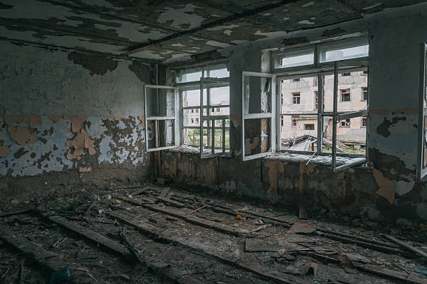istock Horror corridor in abandoned Soviet building, in Ugolnye Kopi, Chukotka, Russia 2244876237
