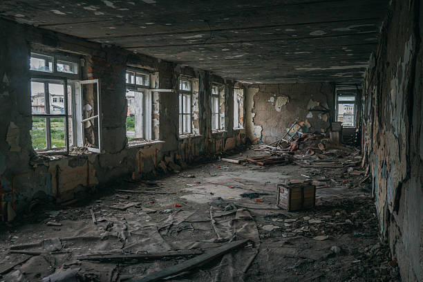 istock Horror corridor in abandoned Soviet building, in Ugolnye Kopi, Chukotka, Russia 2244876238