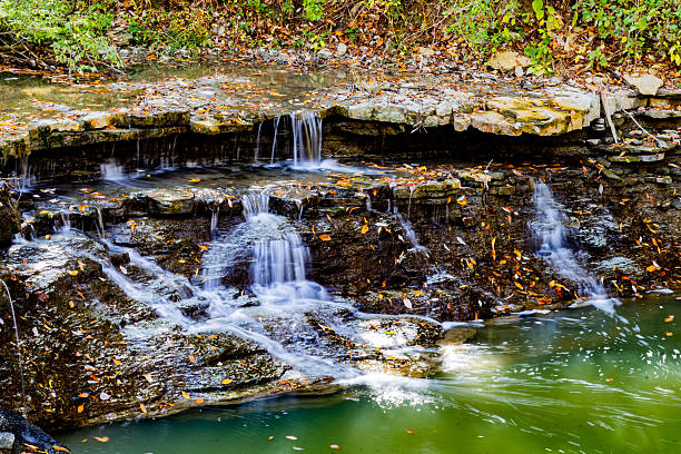 creamy and dreamy waterfalls with autumn leaves and colors included