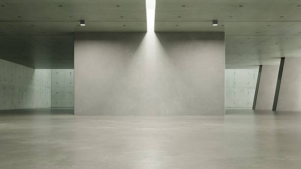 istock 3d render of abstract concrete architecture background, Minimal geometry interior design, Car presentation backdrop with empty concrete floor and wall 2244889989