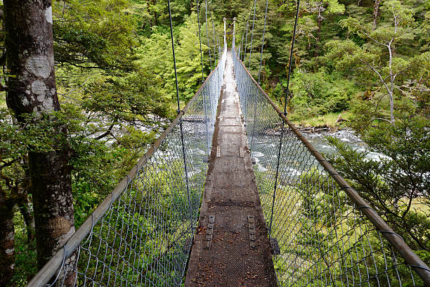 istock Looking straight down a suspended spring bridge in New Zealand 2244893549