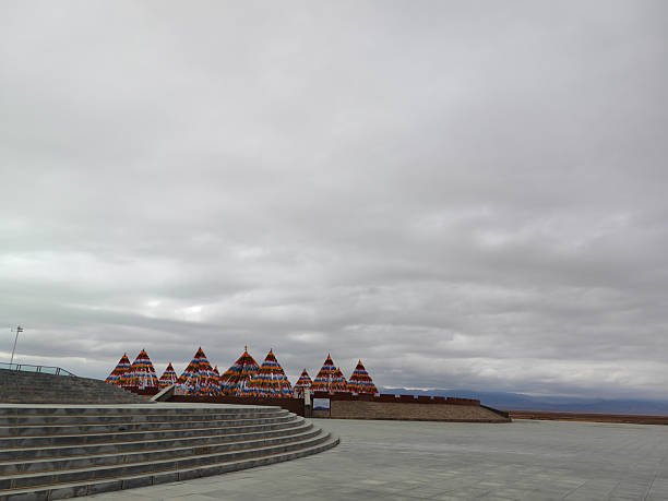 The colorful prayer flag pagoda in the open square