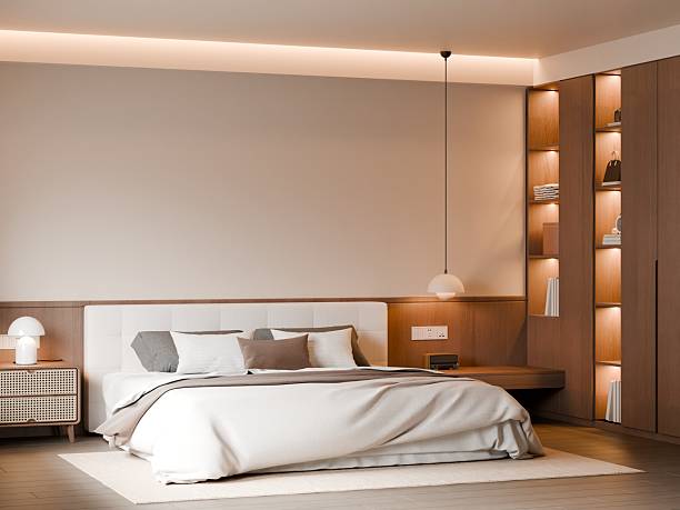 istock Modern Minimalist Bedroom Interior with Frame Poster Mockup - 3d Render 2244900306