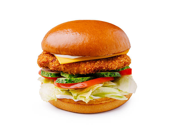 istock Crispy chicken sandwich with lettuce, tomato, and cheese on a soft bun 2244908328