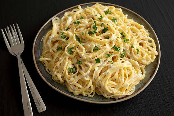 Homemade Linguine Alfredo Pasta Ready to Eat.