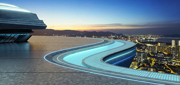 istock 3d rendering futuristic rooftop cityscape at dusk 2244912686