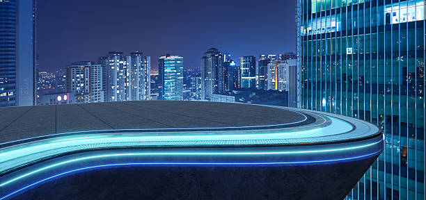 istock 3d Rendering Futuristic Urban Rooftop Stage at Night 2244912720