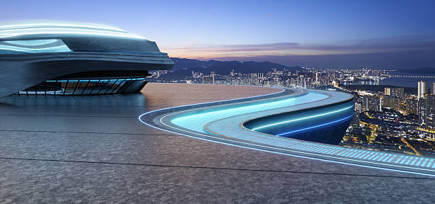 istock 3d Rendering Futuristic Rooftop Terrace and City View 2244912750