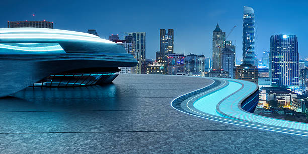 istock 3d rendering urban futuristic architecture with glowing decoration edge overlooking city skyline 2244912839