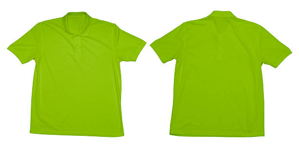 istock Front and back view of plain lime green polo shirt on white background for apparel mockup and fashion template 2244912997
