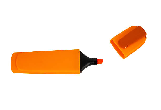 istock Orange highlighter pen with cap removed on white background. Great for education, design, and office visuals. 2244913265