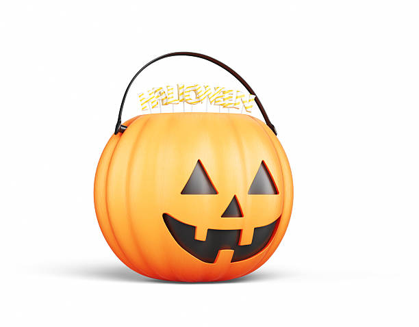 istock Halloween Pumpkin Bucket with Colorful Lollipops, Object + Shadow Clipping Path 2244916176
