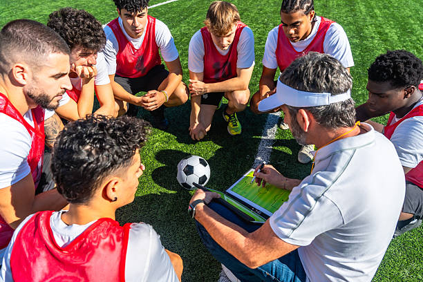 istock Soccer coach explaining game strategy to young players 2244916570