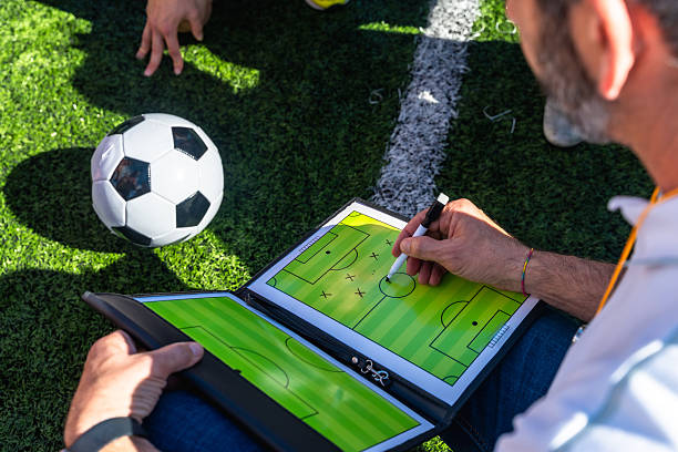 istock Soccer coach making strategy and tactics on field 2244916590