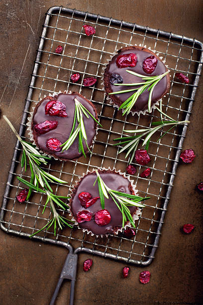 chocolate cake with rosemary and cranberries for christmas