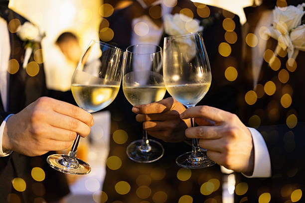 istock Red and white wine glasses on a beautifully set table. 2244919402