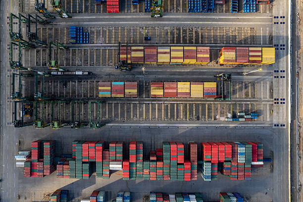 istock Vertical aerial view of the container terminal 2244924041