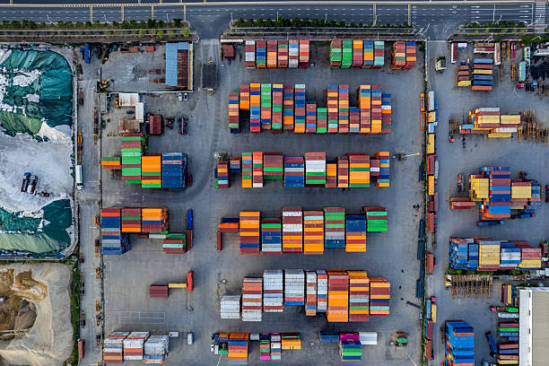 istock Vertical aerial view of the container terminal 2244924069