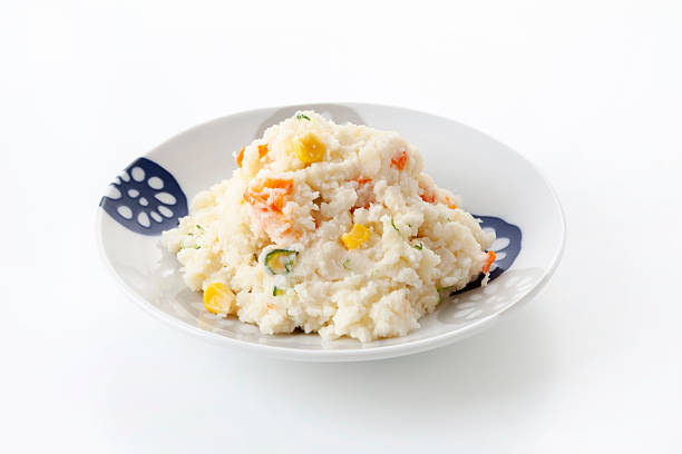 Japanese Potato Salad with Vegetables on White Background
