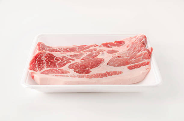 istock Fresh Pork Shoulder Loin on Foam Tray with White Background. 2244924855
