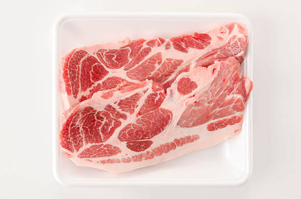istock Fresh Pork Shoulder Loin on Foam Tray with White Background. 2244924869