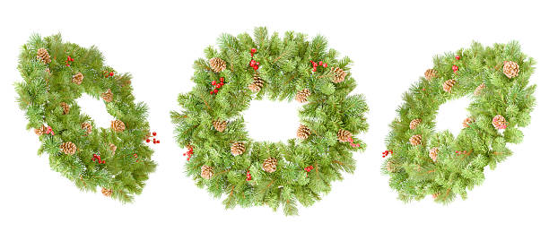 istock Christmas wreath set with pine cones and red berries isolated on white 3D render 2244925101