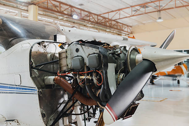 istock Close view of aircraft engine components showcased in a well-lit aviation workshop during maintenance 2244931139