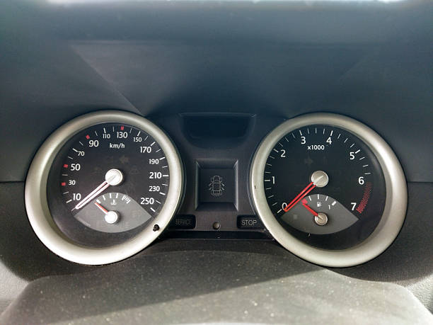 istock Car dashboard showing speed and engine RPM gauges in action 2244932454