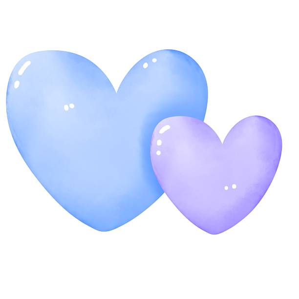 istock Cute Blue and Purple Watercolor Hearts with Glossy Shine Illustration 2244932863