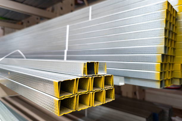 istock Metal framing materials organized on a shelving unit in a construction supply store showcasing steel angles and rails for building projects 2244934547