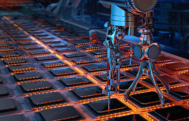 istock Industry 4.0 concept illustrating the manufacturing process of central processing units (CPU) 2244935717