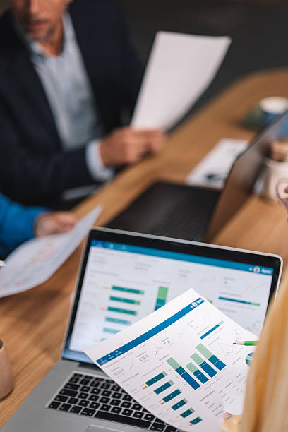 istock Close-up view of business data on a laptop screen. 2244936135