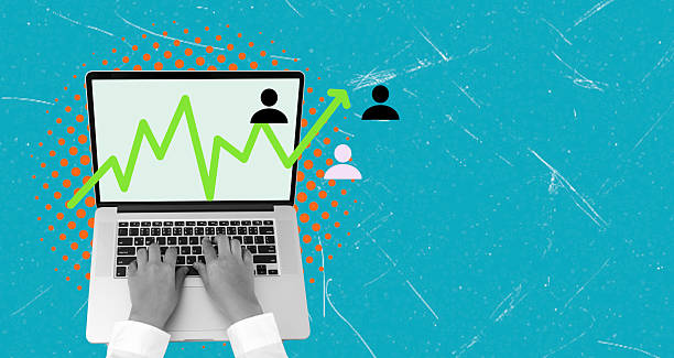 istock Art collage, Growth in digital marketing illustrated by data analysis and user engagement on a laptop screen 2244947193